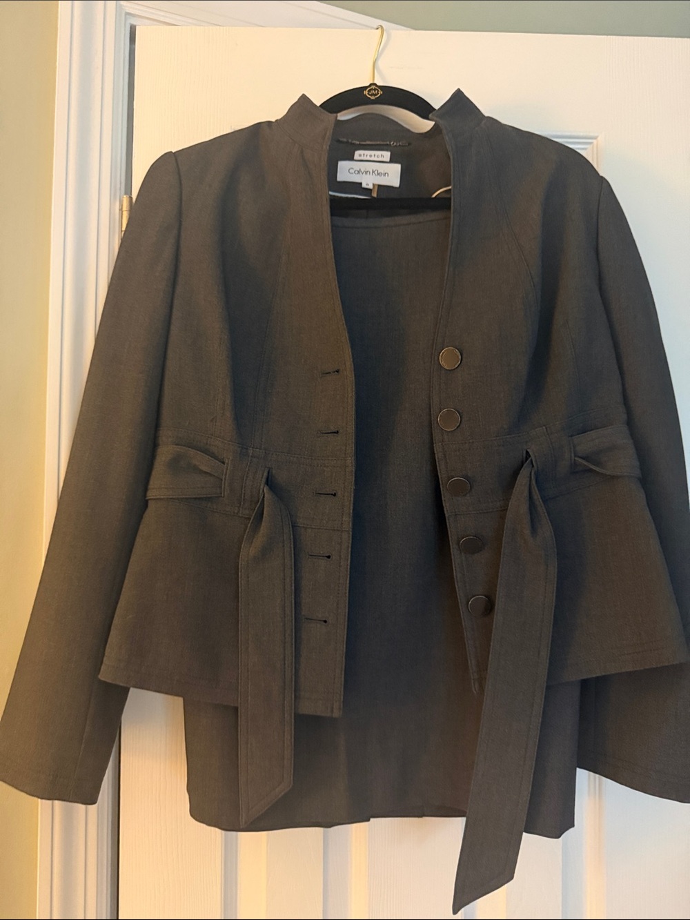 Calvin Klein Women's Dark Gray Tie-Waist Blazer and Skirt (22”)